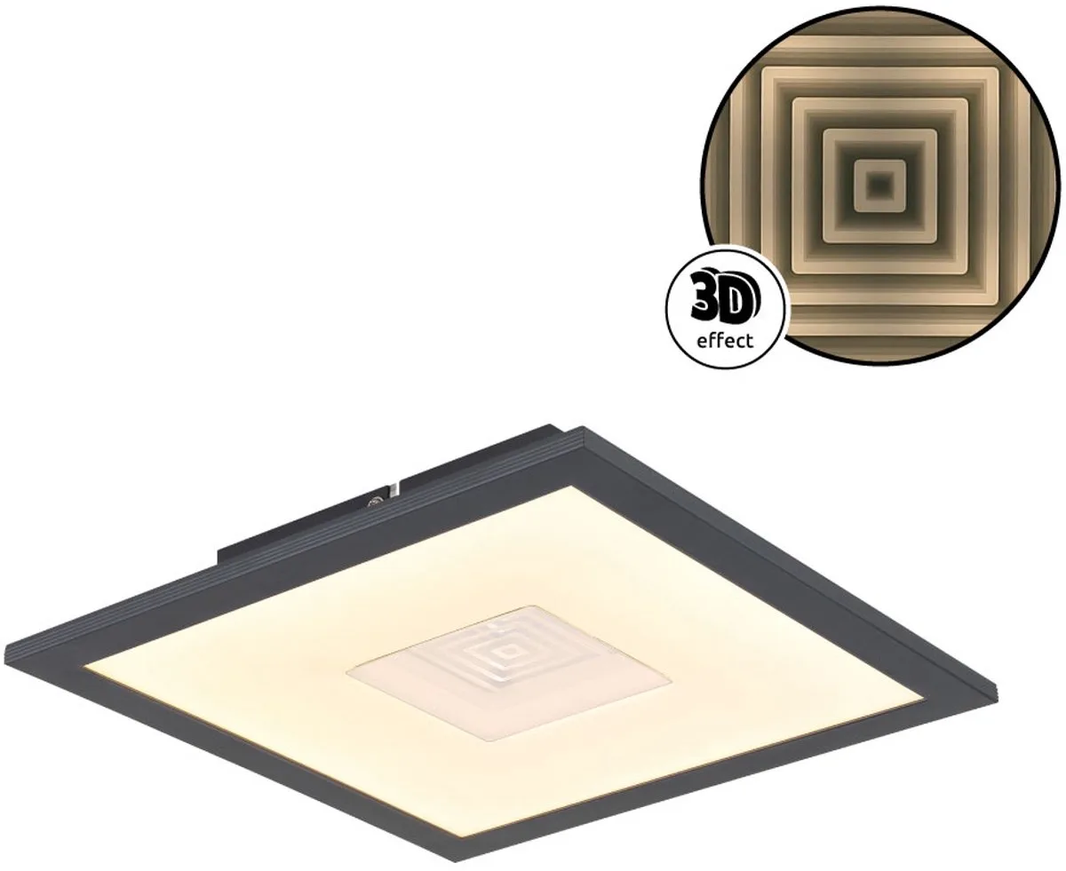 LED plafondlamp 3D effect woonkamerlamp rookkleurige slaapkamerlamp, 12W 700lm warm LxH 30x 6 cm von Globo in Weiß – Produktfoto
