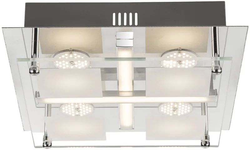 LED plafondlamp 4 spots Plafondlamp woonkamer modern, chroom glas, LED 18W 1260Lm warm LxBxH 24x24x7 cm de Globo en Blanc – photo produit