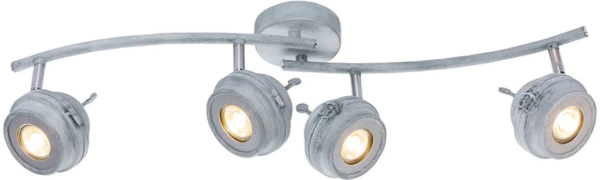 LED plafondlamp 4 vlammen woonkamerlamp spot, spot verstelbaar, metaal antiek, 4x5W 4x 345lm warm wit, LxH 68 x 16 cm de Globo en Gris – photo produit