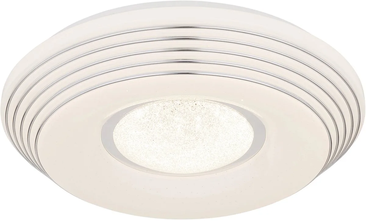 LED plafondlamp afstandsbediening dimbaar woonkamer lamp kristallen ster effect, CCT, metaal, LED 24W 1500Lm warm DxH 39x7 cm de Globo en Blanc – photo produit
