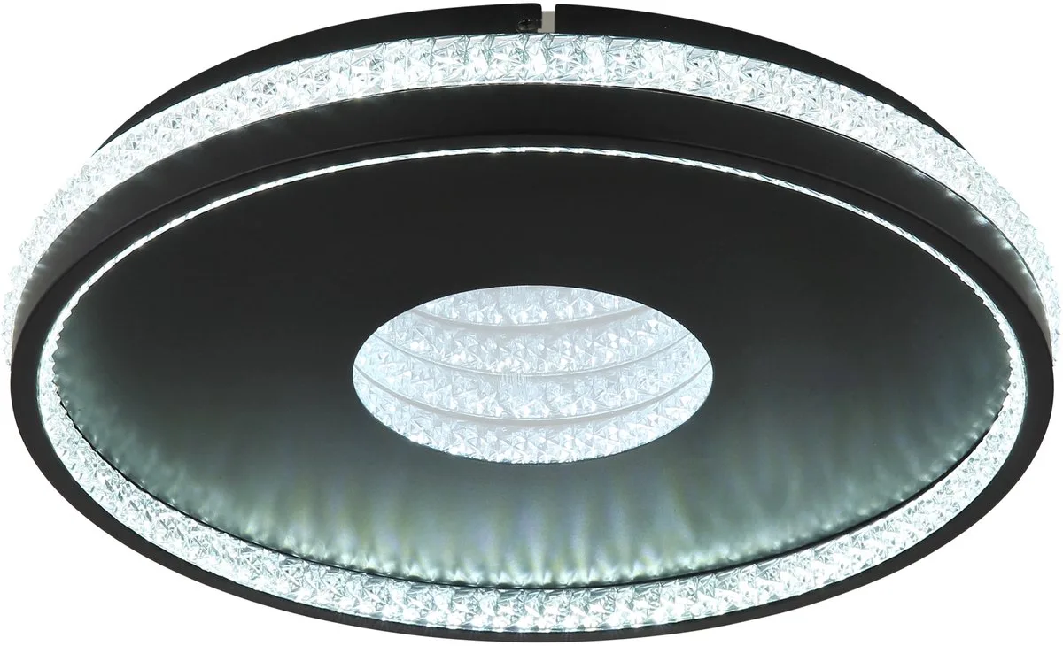 LED plafondlamp afstandsbediening dimbare woonkamer lamp kristal 3D effect, CCT, metaal gespiegeld, 30W 890Lm warm-koud wit, DxH 40x5,5 cm by Globo in Black – product photo