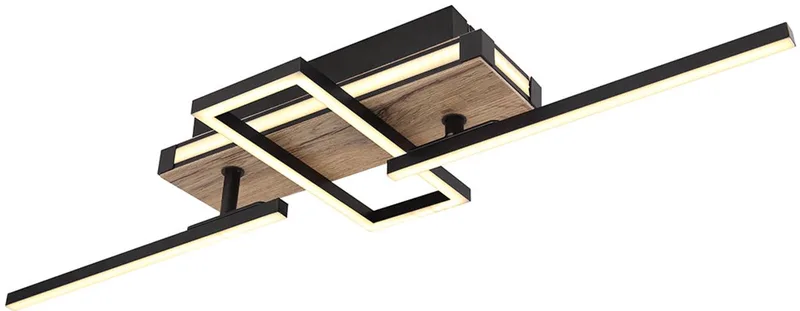LED plafondlamp beweegbaar houtlook plafondlamp 3 niveaus woonkamerlamp, 30W 1400lm warm wit, LxH 68 x 11,5 cm de Globo en Noir – photo produit