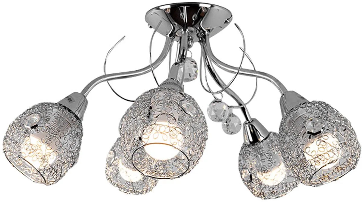 LED plafondlamp chroom kristallen lichtspot kristallen 5 vlammen, chroom gaas, 5x 8W 600lm warm wit, DxH 54x22 cm från Globo i Silver – produktbild