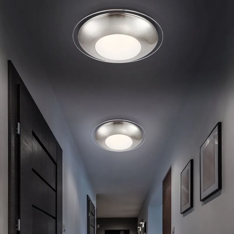 LED plafondlamp chroom woonkamerlamp ronde gespiegeld, gesatineerd helder, 12W 960Lm warm wit, DxH 26x10 cm, set van 2 de Globo en Argent – photo produit
