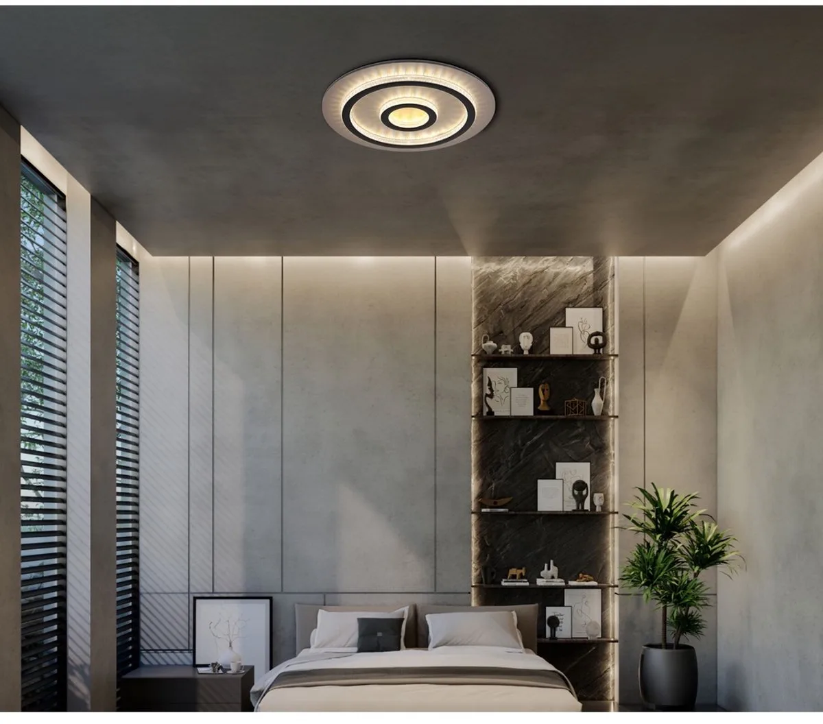 LED plafondlamp dimbaar met afstandsbediening kristallen goud woonkamerlamp, kleurverandering, 40W 1300lm warm wit-koud wit, D 45 x 5,5 cm de Globo en Gris – photo produit