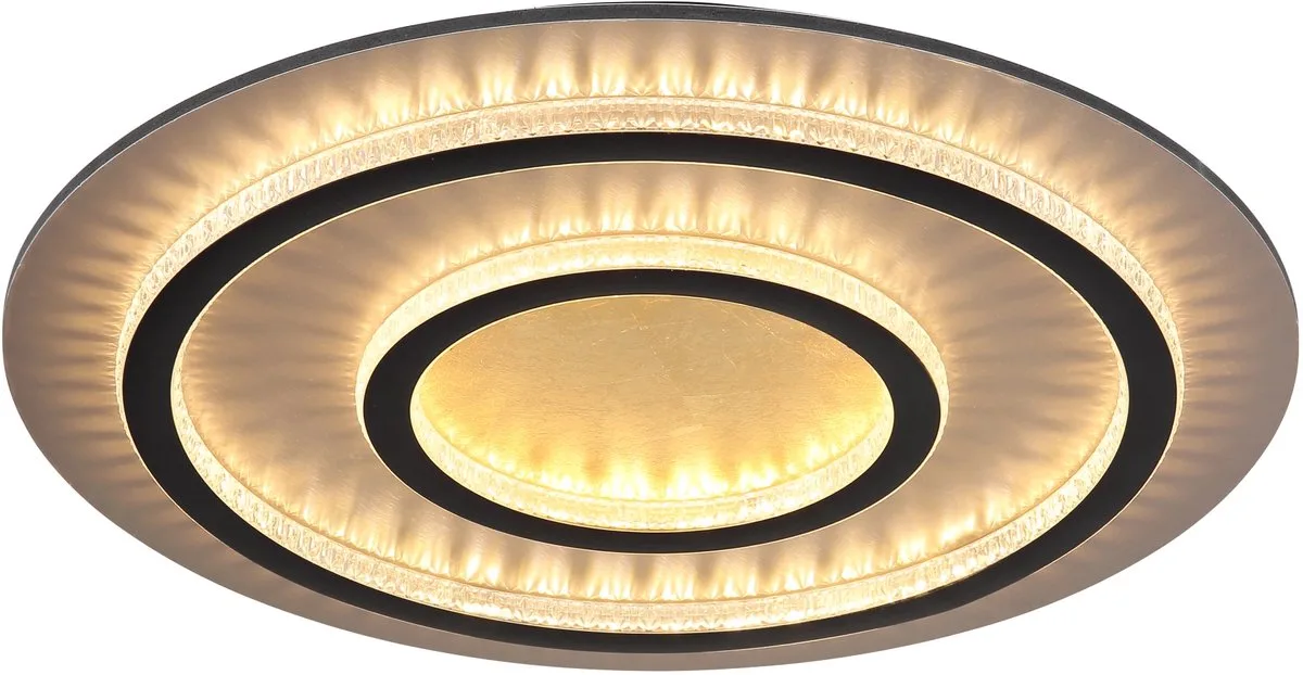 LED plafondlamp dimbaar met afstandsbediening kristallen goud woonkamerlamp, kleurverandering, 60W 2100lm warm wit-koud wit, D 55 x 6 cm de Globo en Noir – photo produit