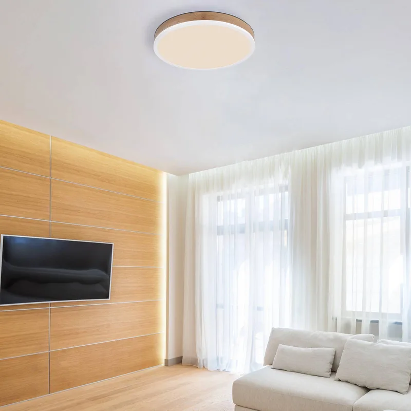 LED-loftslampe Doro Ø 45 cm træ mørk/hvid fra Globo i Hvid, Donker hout – produktbillede 1 af 3