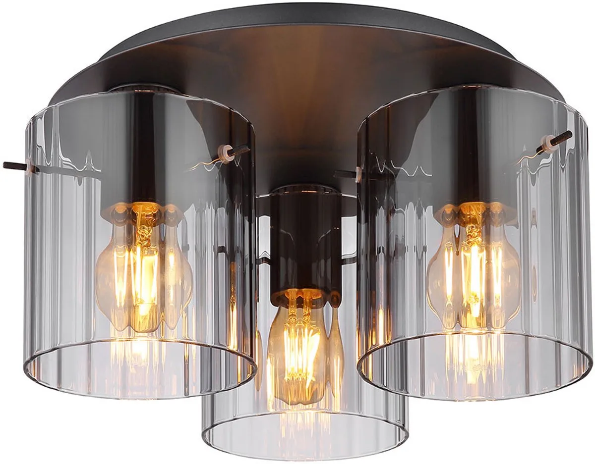 LED plafondlamp eettafellamp woonkamerlamp 3 vlammen rookglas, metaal 3x 7W, 3x 806lm, warm wit, DxH 37x20 cm de Globo en Gris – photo produit