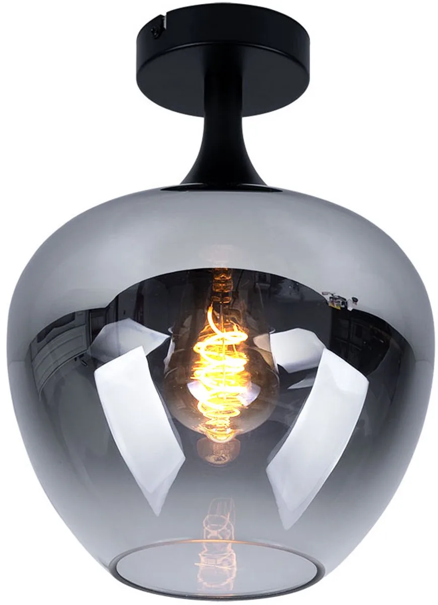 LED plafondlamp gerookt glas woonkamerlamp slaapkamerlamp, zwart metaal, 7W 806lm warm wit, DxH 24x31,5 cm fra Globo i Grå – produktbillede