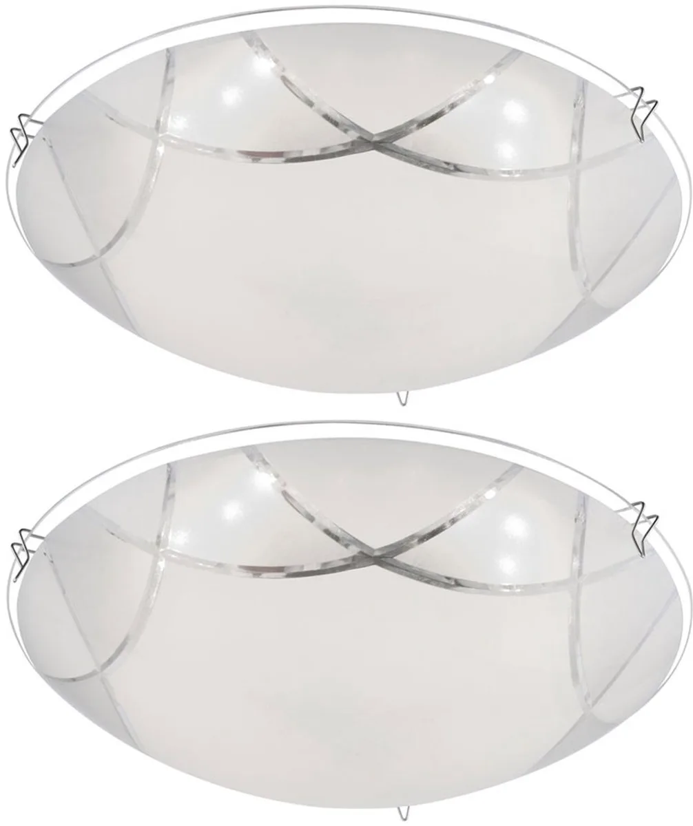 LED plafondlamp glas modern woonkamerverlichting chroom hal wit, mat nikkel opaal, 1x LED 8W 640Lm warm wit, D 25 cm, set van 2 de Globo en Blanc – photo produit
