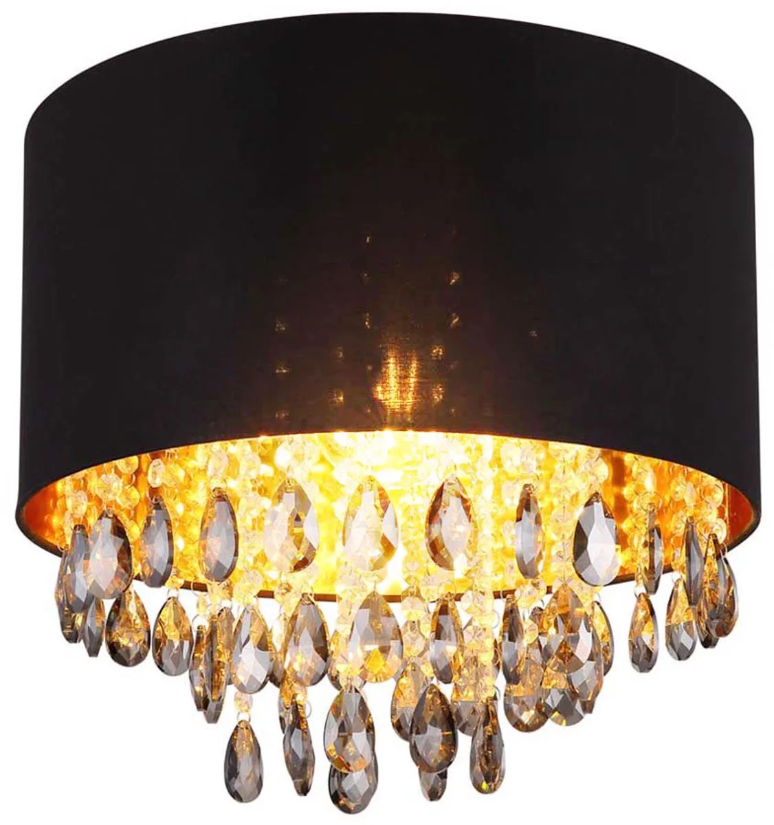 LED plafondlamp goud kristal eettafel lamp woonkamer lamp, glas kristallen metaal textiel, 1x E27 LED warm wit, DxH 40 x 33 cm de Globo en Noir – photo produit