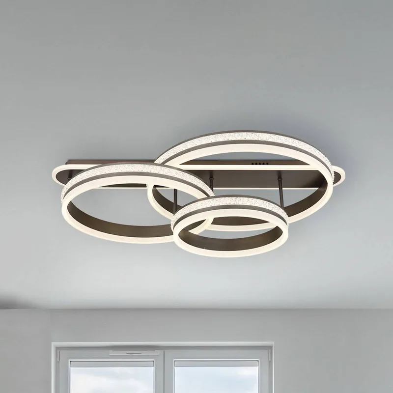 LED plafondlamp Grouni, lengte 80 cm, titaniumkleurig, CCT metaal fra Globo i Titanium, Helder, Opaal – produktbillede