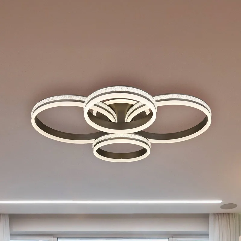 LED plafondlamp Grouni, lengte 85 cm, titaniumkleurig, CCT de Globo en Titanium, Helder, Opaal – photo produit