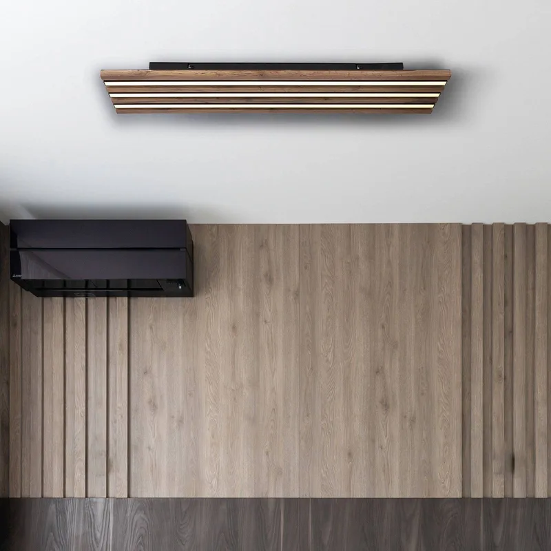 LED plafondlamp Hayden, lengte 80 cm, zwart/donker hout de Globo en Noir, Donker hout – photo produit