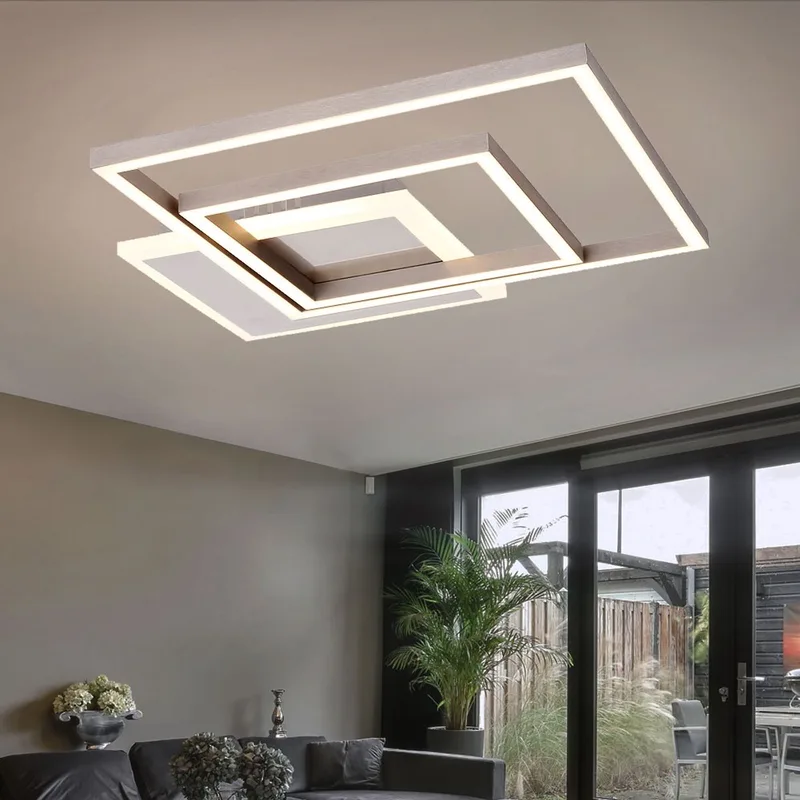 LED plafondlamp hoekig design licht metalen modern, 30W 1820Lm warm wit, LxBxH 37x37x5,5 cm von Globo in Silber – Produktfoto