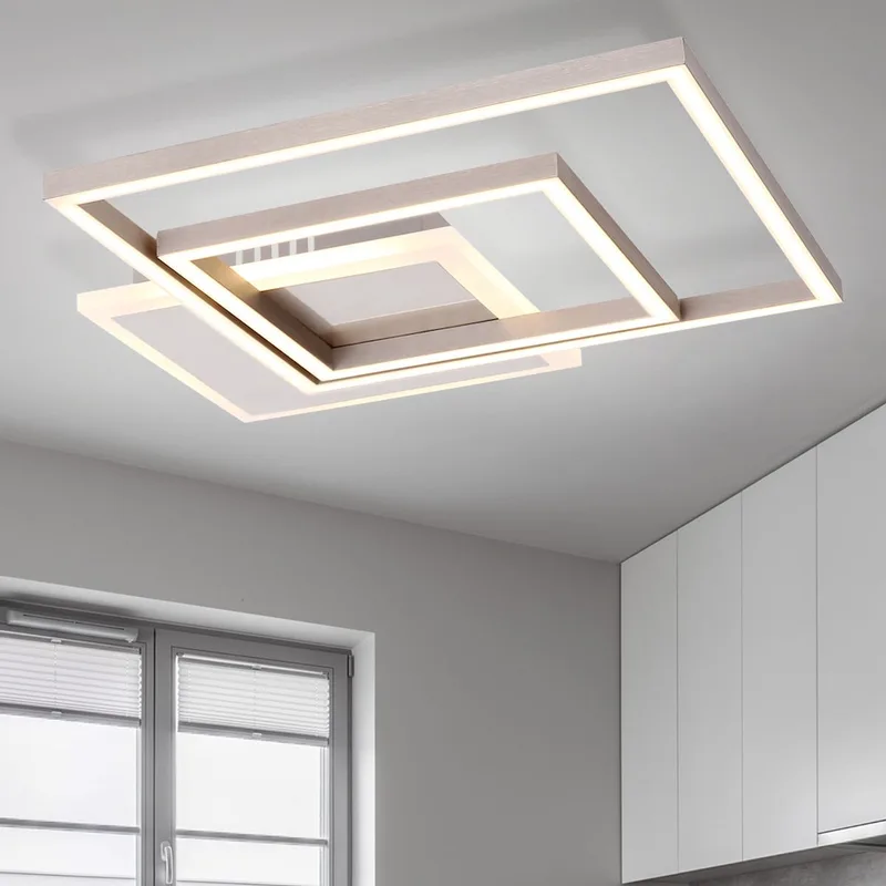 LED plafondlamp hoekig design licht metalen modern, 30W 1820Lm warm wit, LxBxH 37x37x5,5 cm von Globo in Silber – Produktfoto