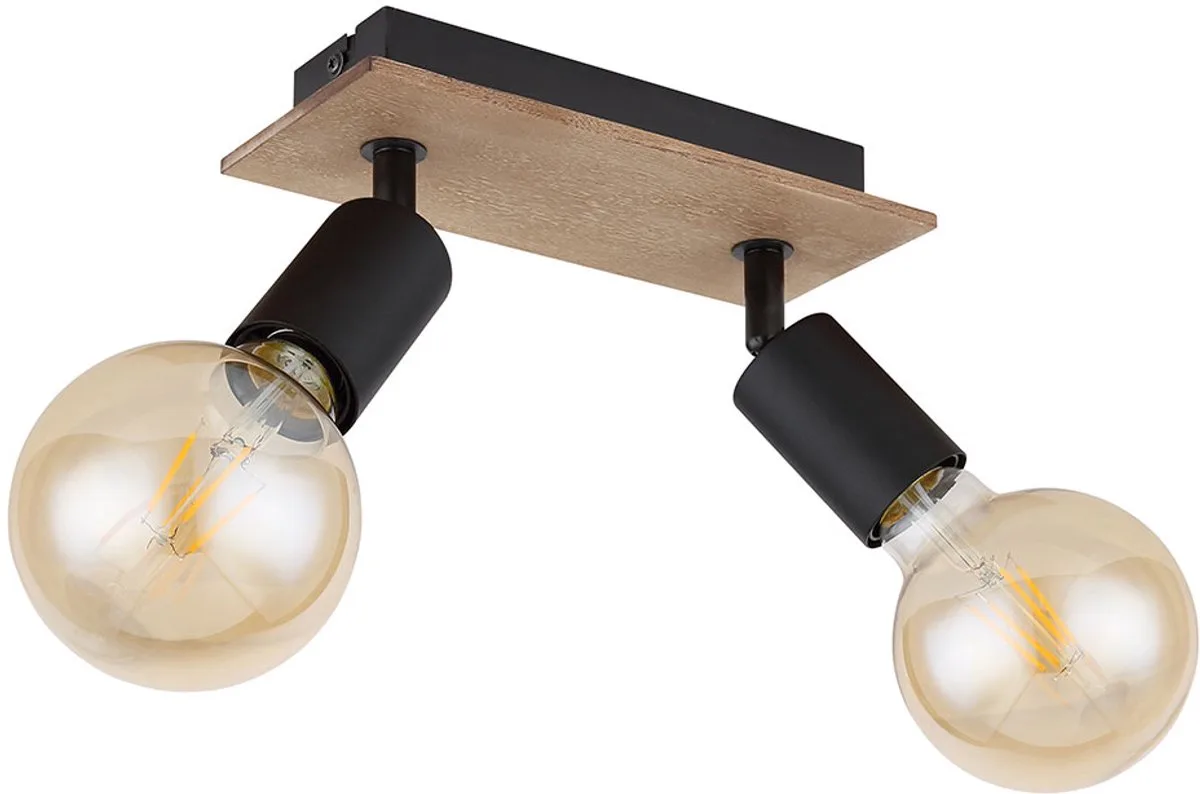 LED plafondlamp hout lamp 2 vlammen spot draaibaar, bruin, 7W 630Lm warm wit, LxBxH 21x9x11 cm de Globo en Noir – photo produit