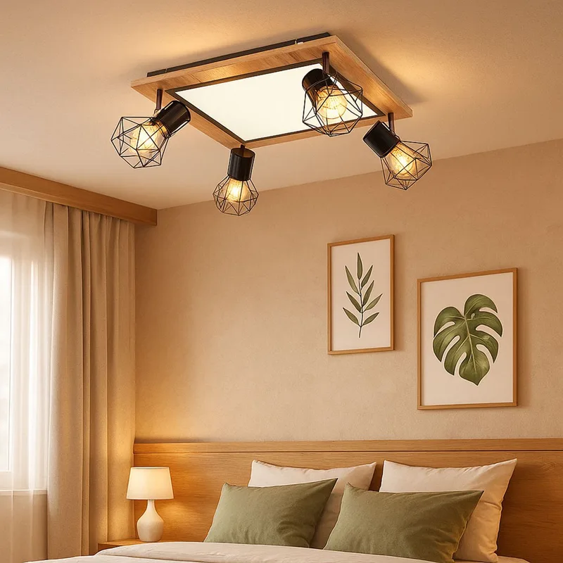LED plafondlamp hout lamp woonkamerlamp eetkamerlamp, geheugenfunctie beweegbare spots, 24W 1800lm 3000K warm wit, H 22,5 cm by Globo in Black – product photo