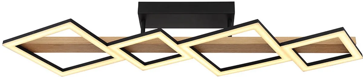 LED plafondlamp hout woonkamer lamp design lamp vierkantjes, MDF metaal, 35W 1880Lm warm wit, LxBxH 92x30x13 von Globo in Braun – Produktfoto