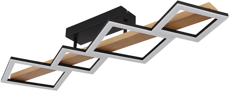 LED plafondlamp hout woonkamer lamp design lamp vierkantjes, MDF metaal, 35W 1880Lm warm wit, LxBxH 92x30x13 von Globo in Braun – Produktfoto