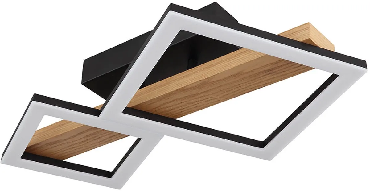 LED plafondlamp hout woonkamer lamp design licht vierkanten, MDF metaal, 19W 1150Lm warm wit, LxBxH 48x30x10 de Globo en Marron – photo produit