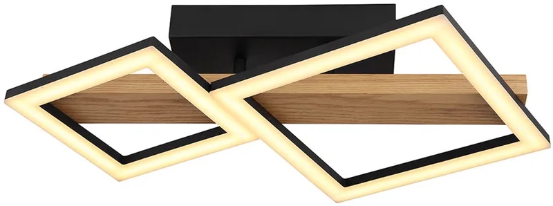 LED plafondlamp hout woonkamer lamp design licht vierkanten, MDF metaal, 19W 1150Lm warm wit, LxBxH 48x30x10 by Globo in Brown – product photo