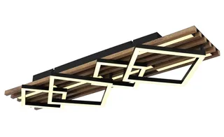 LED plafondlamp hout woonkamer lamp vierkantjes, MDF metaal, 42W 2160Lm warm wit, LxBxH 82x31x9,5 cm by Globo in Hout Zwart – product photo 3 of 3