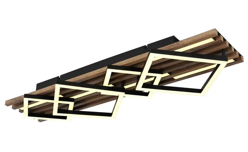 LED plafondlamp hout woonkamer lamp vierkantjes, MDF metaal, 42W 2160Lm warm wit, LxBxH 82x31x9,5 cm by Globo in Hout Zwart – product photo 3 of 3