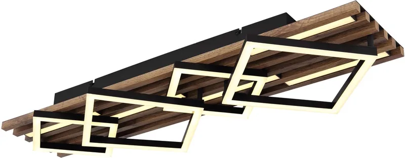 LED plafondlamp hout woonkamer lamp vierkantjes, MDF metaal, 42W 2160Lm warm wit, LxBxH 82x31x9,5 cm by Globo in Hout Zwart – product photo 1 of 3