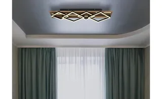 LED plafondlamp hout woonkamer lamp vierkantjes, MDF metaal, 42W 2160Lm warm wit, LxBxH 82x31x9,5 cm by Globo in Hout Zwart – product photo 2 of 3