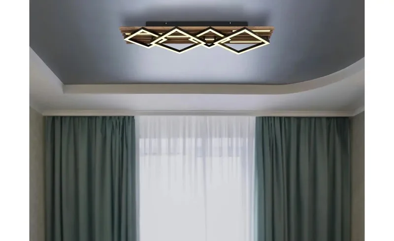 LED plafondlamp hout woonkamer lamp vierkantjes, MDF metaal, 42W 2160Lm warm wit, LxBxH 82x31x9,5 cm by Globo in Hout Zwart – product photo 2 of 3