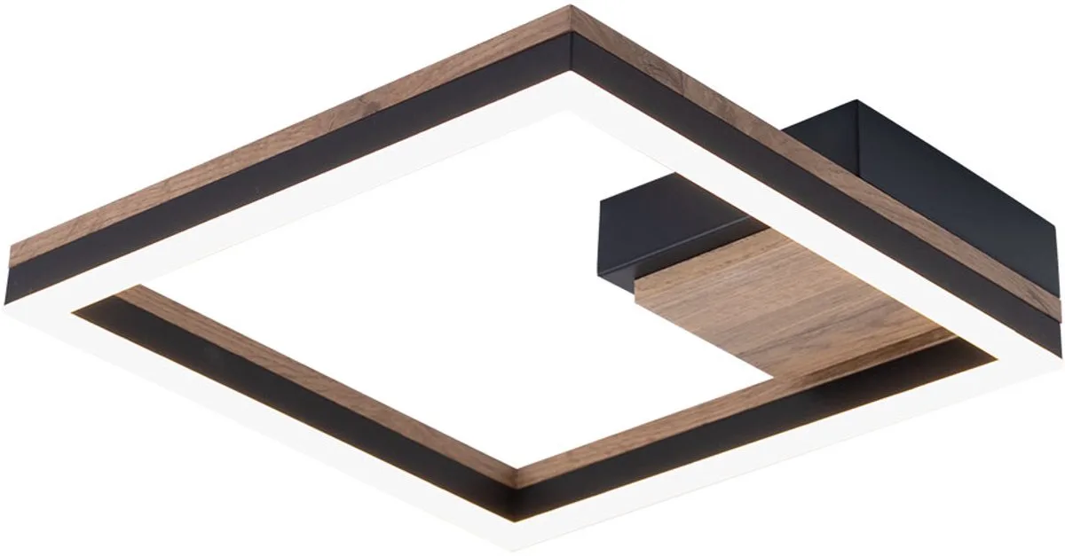 LED plafondlamp hout woonkamer verlichting plafond design lamp zwart, metaal MDF, 12W 600Lm warm wit, LxBxH 27x27x5,4 cm fra Globo i Brun – produktbillede