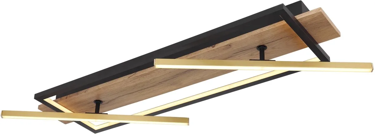 LED plafondlamp houtlamp woonkamerlamp verstelbaar, metaal aluminium zwart MDF, 32W 1550lm 3000K warm wit, L 81,5 cm fra Globo i Messing – produktbillede