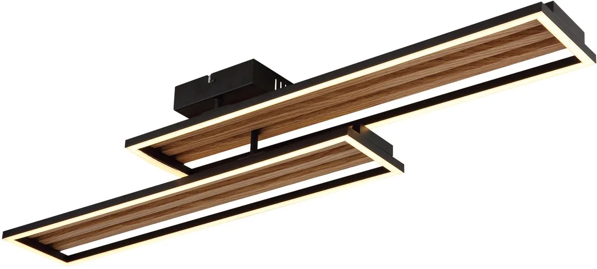 LED plafondlamp houtlook woonkamerlamp draaibaar design lamp zwart, metaal aluminium kunststof, 30W 1540lm warm wit, LxH 90 x10 von Globo in Braun – Produktfoto