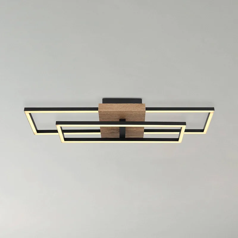 LED plafondlamp Kendra lengte 60 cm van Globo in Zwart, Licht hout, Opaal – productfoto