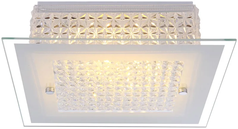 LED plafondlamp kristallen licht glas opaal woonkamer, metaal chroom, LED 12W 1030Lm warm LxBxH 30x30x8 cm van Globo in Wit – productfoto