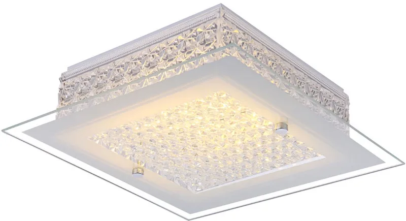 LED plafondlamp kristallen licht glas opaal woonkamer, metaal chroom, LED 12W 1030Lm warm LxBxH 30x30x8 cm de Globo en Blanc – photo produit