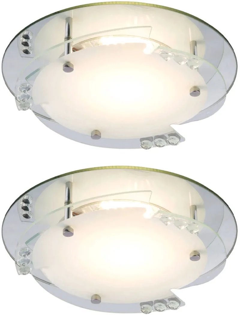 LED plafondlamp kristallen woonkamerlamp slaapkamerlamp ganglamp, metaalglas wit, 12W 680Lm warm wit, DxH 25x9,5 cm, set van 2 fra Globo i Hvid – produktbillede