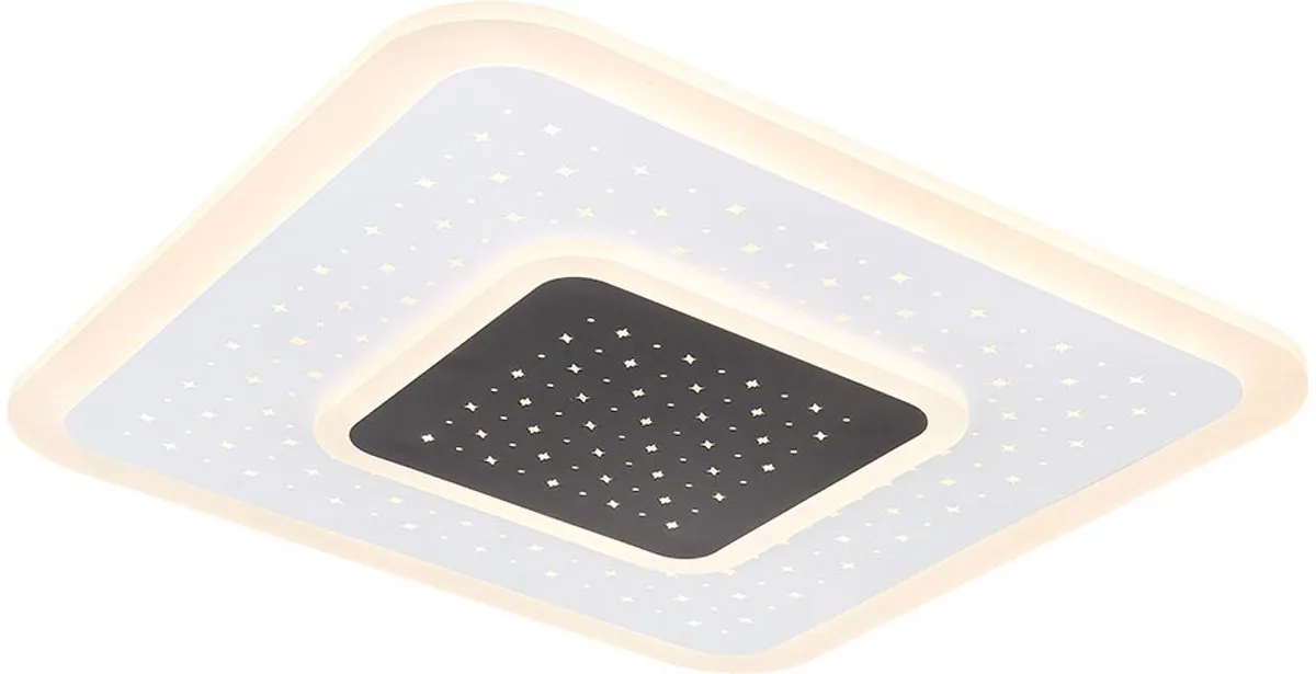 LED plafondlamp met afstandsbediening dimbare slaapkamerlamp ster effect nachtlamp geheugenfunctie, 1x 47W 2157Lm 2700-6000K, LxBxH 46x46x5,5 de Globo en Blanc – photo produit