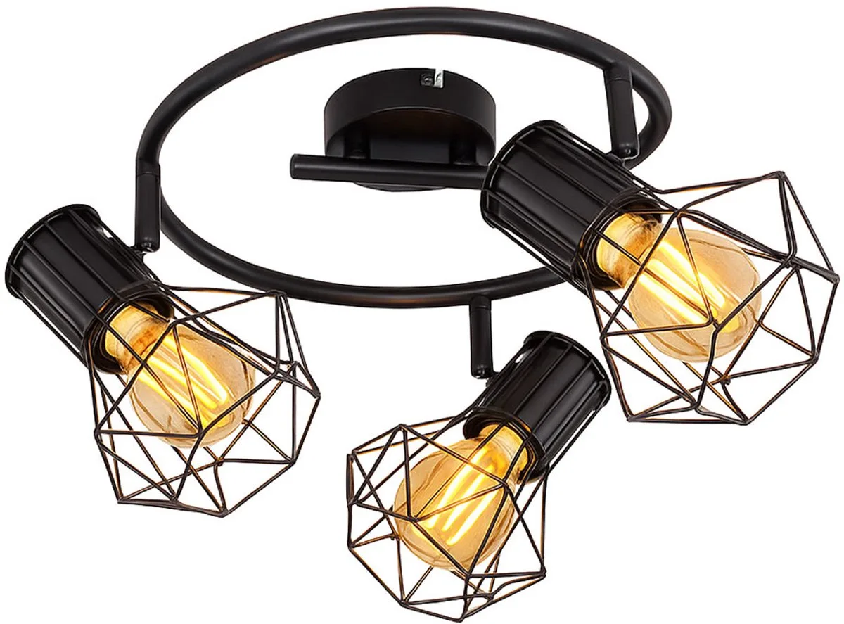 LED plafondlamp met beweegbare spots industriële woonkamer 3 vlammen, metalen rasterontwerp, 3x 7W 3x 806lm warm wit, DxH 28,5 x 19 cm von Globo in Duidelijk – Produktfoto