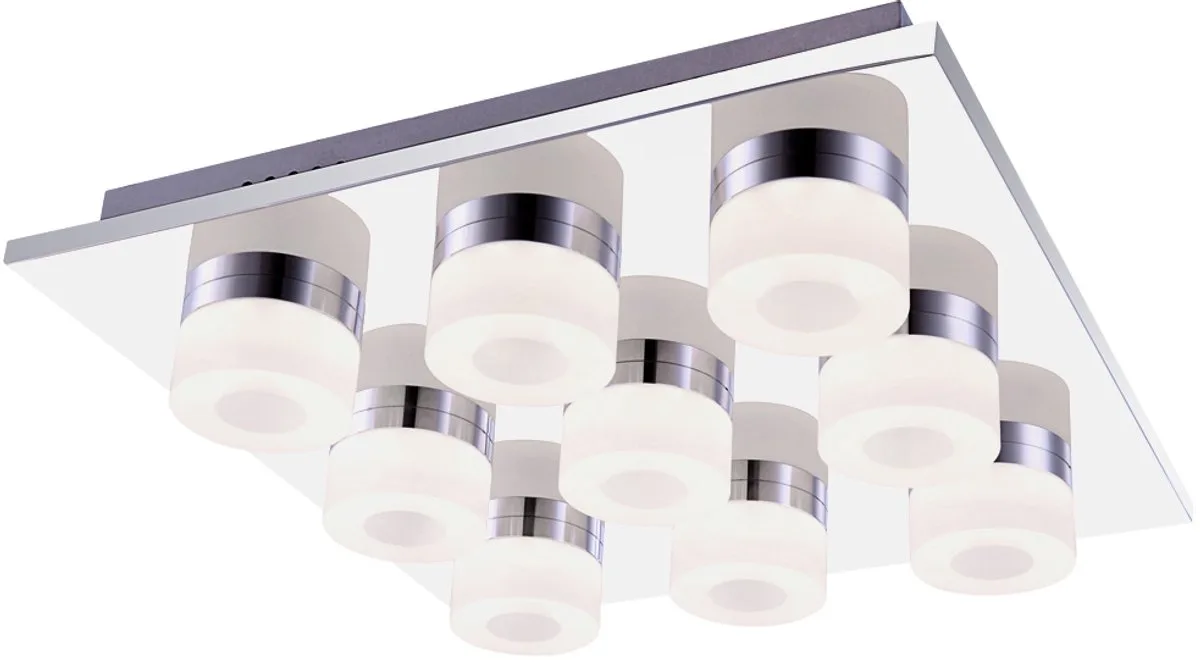 LED plafondlamp moderne woonkamerverlichting chroom ringen gesatineerd, 9x 4W 370Lm warm wit, LxBxH 36x36x8 cm fra Globo i Sølv – produktbillede