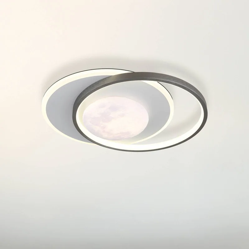 LED plafondlamp Moon, zwart/grijs, metaal, 37 cm de Globo en Noir, Gris, Opaalwit – photo produit