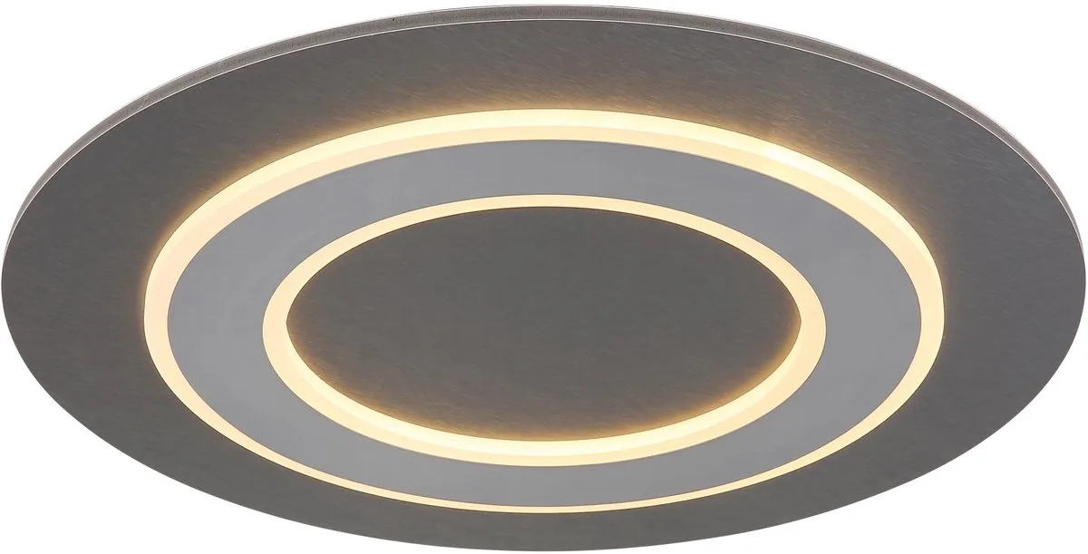 LED plafondlamp opaal hout grijs woonkamerverlichting plafond, metaal acryl, 40W 1120Lm warm wit, DxH 48x4,6 cm de Globo en Anthracite – photo produit