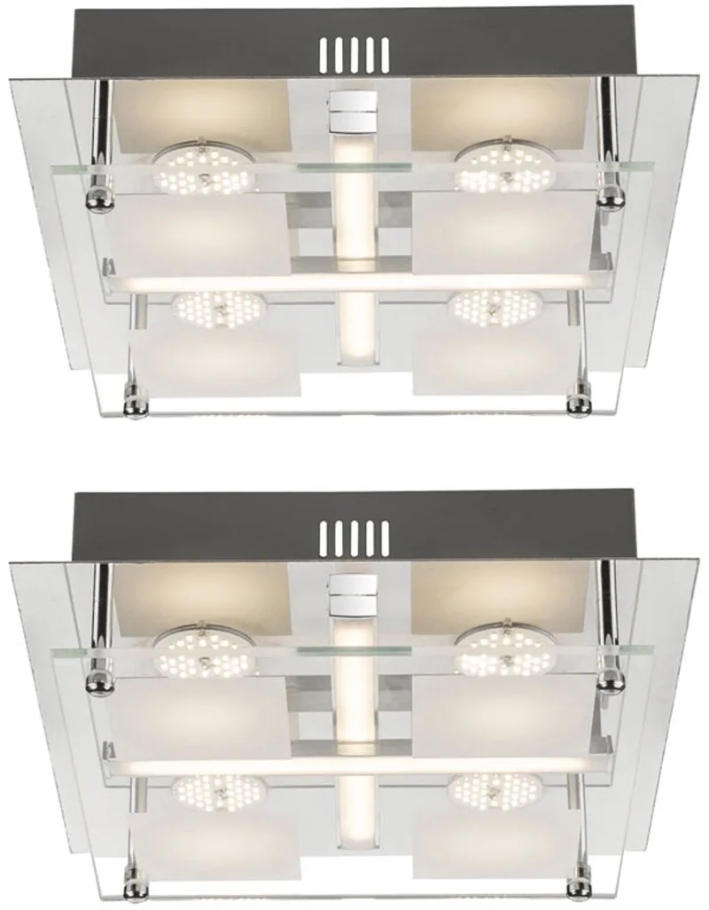 LED plafondlamp Plafondlamp Woonkamerlamp Plafondspot Slaapkamerlamp, chroom glas, LED 18W 1260Lm warm LxBxH 24x24x7 cm, set van 2 de Globo en Blanc – photo produit