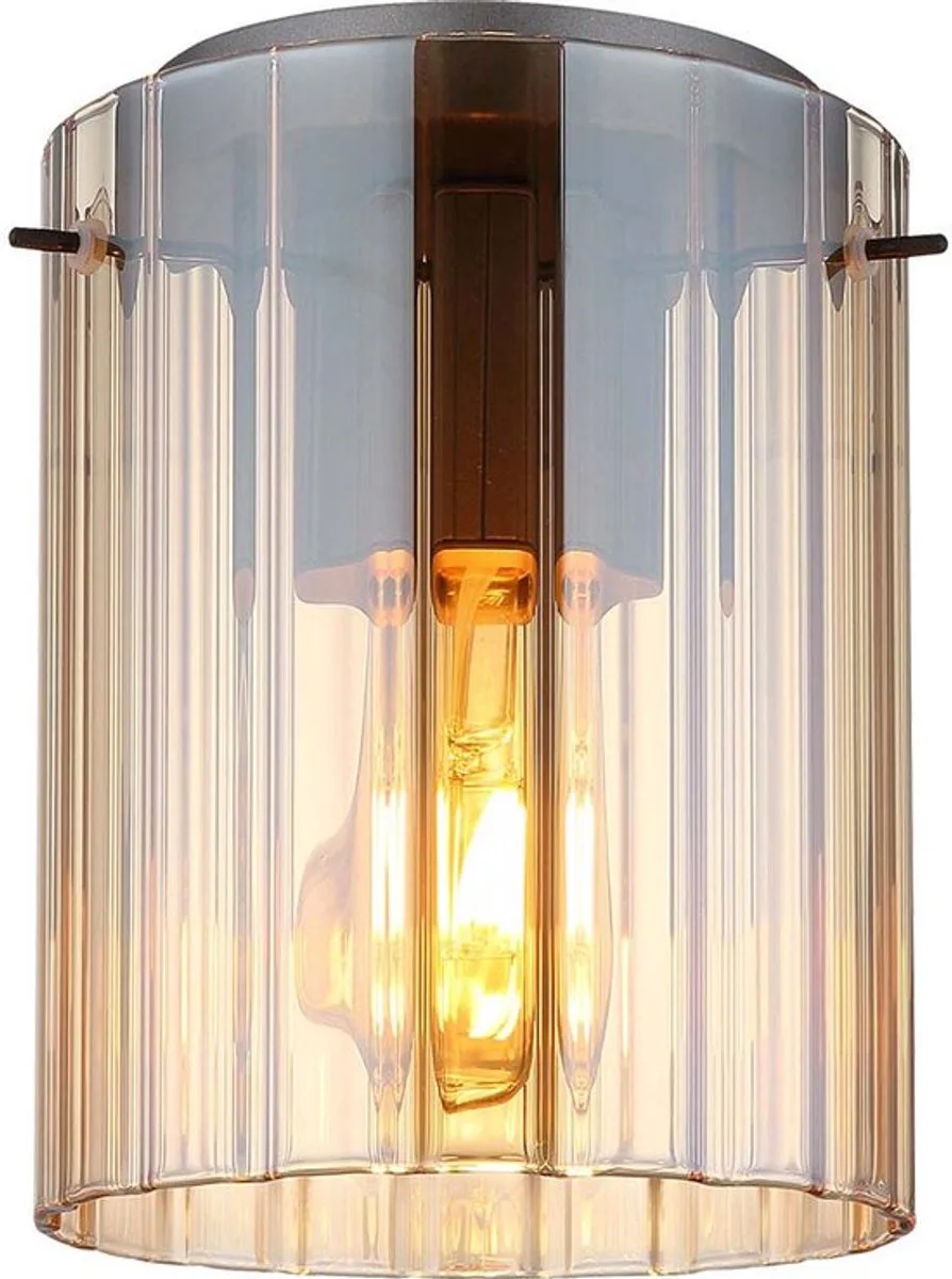 LED plafondlamp retro woonkamerlamp glazen groef amber hallamp, 1x 7W 806Lm warm wit, DxH 18 x 23 cm von Globo in Orange – Produktfoto
