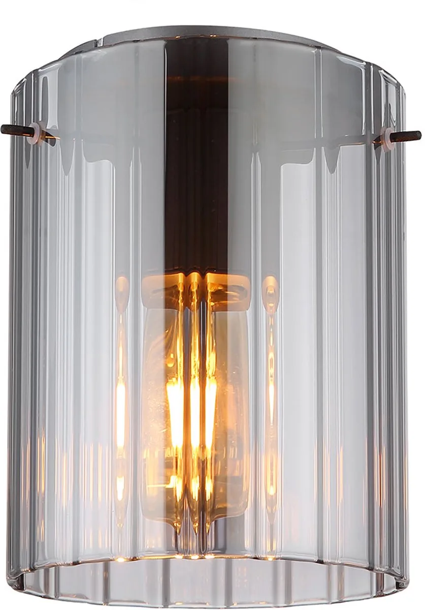 LED plafondlamp retro woonkamerlamp glazen groef gerookte hallamp, 1x 7W 630lm warm wit, DxH 18 x 23 cm fra Globo i Grå – produktbillede