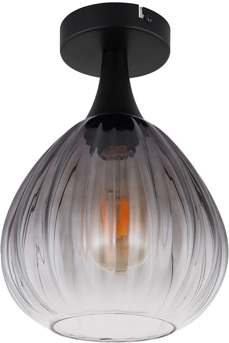 LED plafondlamp rookglas woonkamerlamp retro, metaal, 7W 806Lm warm wit, DxH 20x27,5 cm de Globo en Noir – photo produit