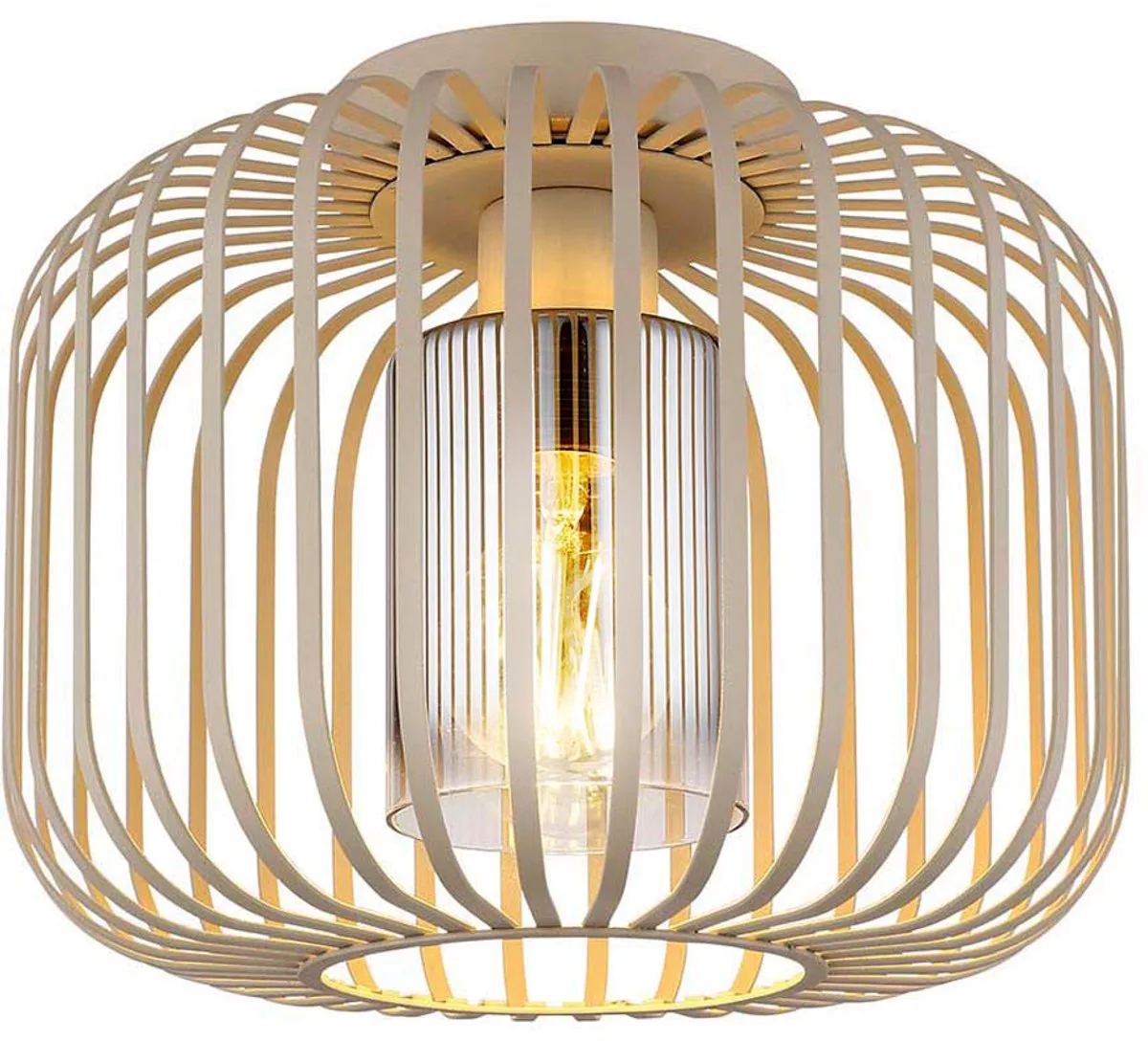 LED plafondlamp rookglas zand woonkamerlamp metalen staven retro, E27 gloeidraad LED warm wit, DxH 28x23 cm de Globo en Gris – photo produit