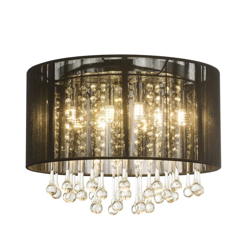 LED plafondlamp Sierra met zijdenkap en ornamenten de Globo en Noir, Helder – photo produit