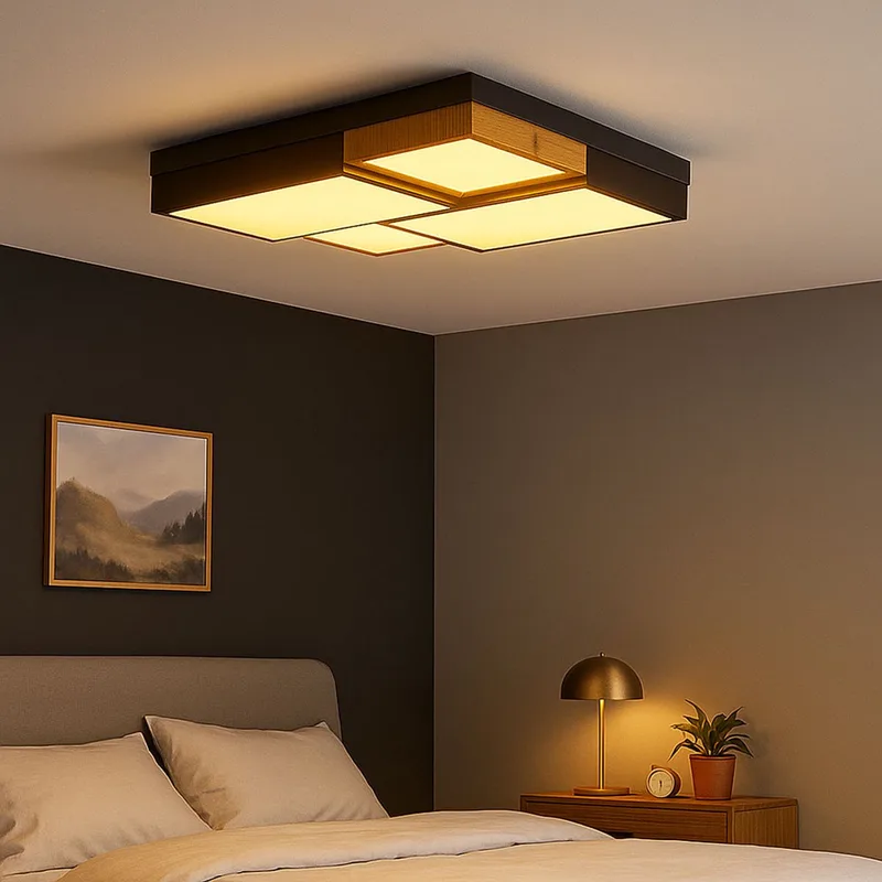 LED plafondlamp slaapkamerlamp houtlook woonkamerlamp, metaal MDF kunststof, trapschakelaar, 50W 3000lm warm wit, LxBxH 60x60x9 cm by Globo in Grey – product photo